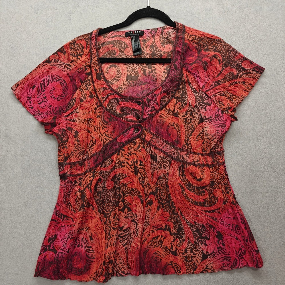 Vintage Y2K Boho Paisley Babydoll Top Womens L Axcess Hippie Indie Cottagecore